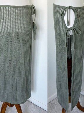 Aerie Sage Green Crochet Wrap Sarong Cover Up XS/S Cotton Beach Skirt